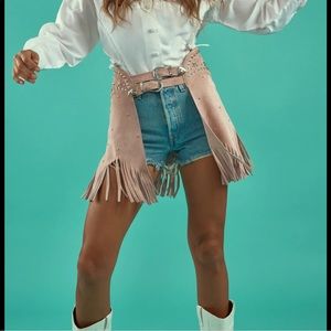 pink understated leather pink chap skirt